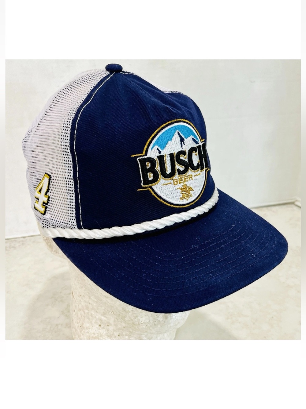Nascar Busch Beer Collector Mesh Rope Hat Navy/White Snapback-Kevin Harvick #4